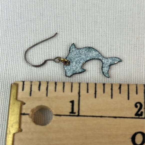 Dolphin Dangle Earrings Lightweight Enamel Metal Ocean Nautical - Picture 6 of 6